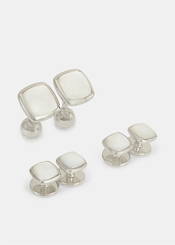 Silver Pearl Square Cufflinks Set