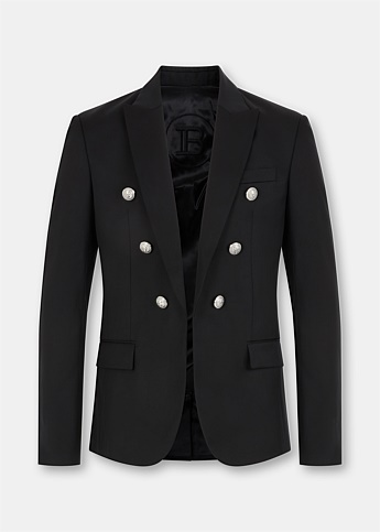 Black Wool Six Button Jacket