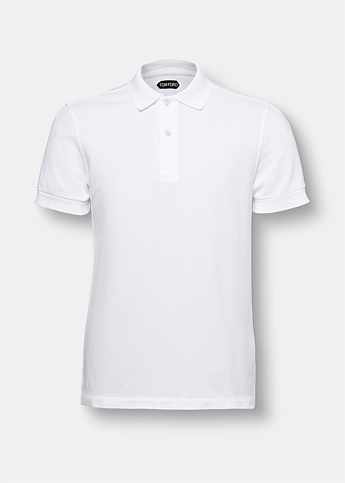 White Pique Cotton Polo Shirt