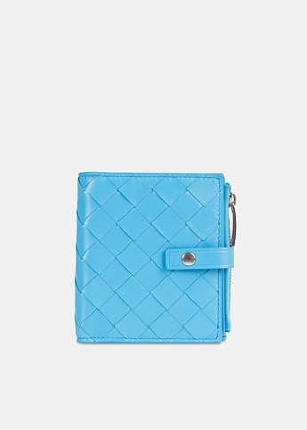 Blue Intrecciato Mini Leather Wallet