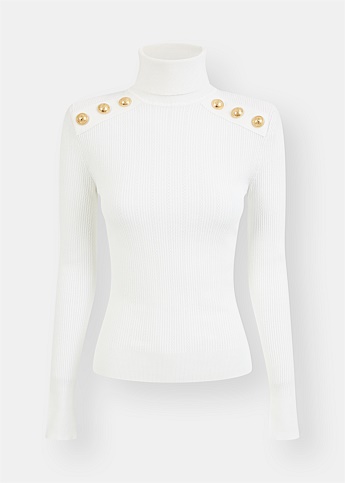 Rib-Knit Turtleneck With Gold Buttons 