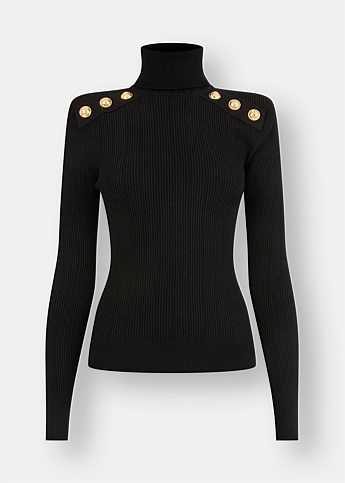 Rib-Knit Turtleneck With Gold Buttons