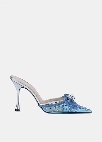 Light Blue Double Bow Crystal PVC Mules 