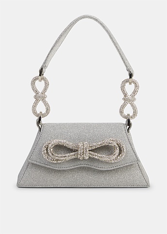 Samantha Double Bow Silver Glitter Handbag Small