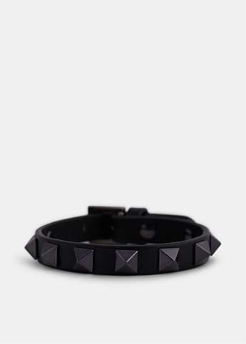 Black Rockstud Leather Bracelet 