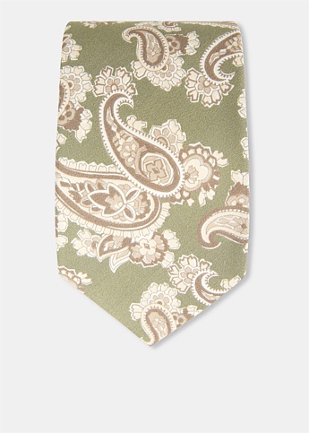 Green Paisley Pattern Silk Tie
