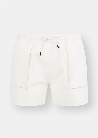 Short Elasticated White Leather Shorts 