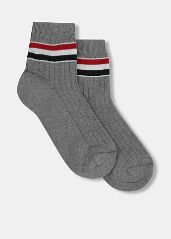 Grey Cotton Stripe Athletic Ankle Socks