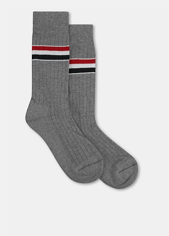 Grey Cotton Stripe Athletic Mid-Calf Socks