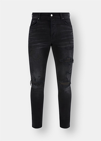 Old English Logo-Appliqué Distressed Skinny Jeans 