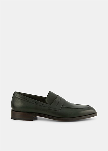 Dark Green Leather Loafers 