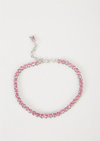 Pink Crystal Embellished Tennis Anklet