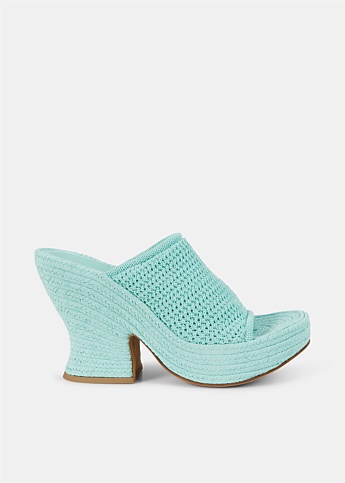 Pale Blue Smooth Knit Wedge Mule 