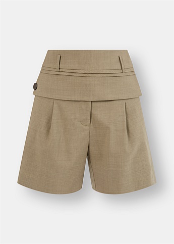 Double Belted Wool-Blend Shorts