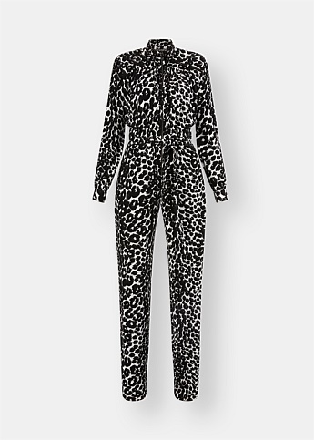 Leopard Print Crepe Jersey Flared Jumpsuit 