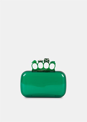 Four Ring Embellished Green Clutch