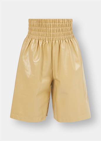 Cream Leather Bermuda Shorts 