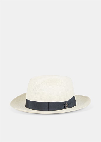  Panama Hat With Navy Ribbon