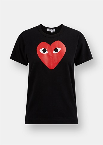 Red Heart Printed Black Tee 