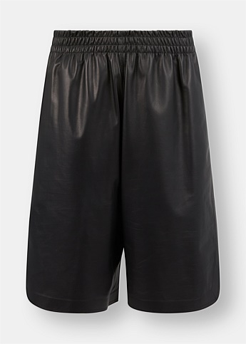 Knee Length Black Leather Shorts 