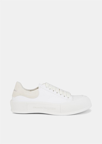 Deck Lace-Up Plimsoll White Canvas Sneakers 