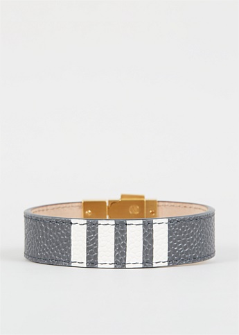 4-Bar Stripe Grained Leather Bracelet