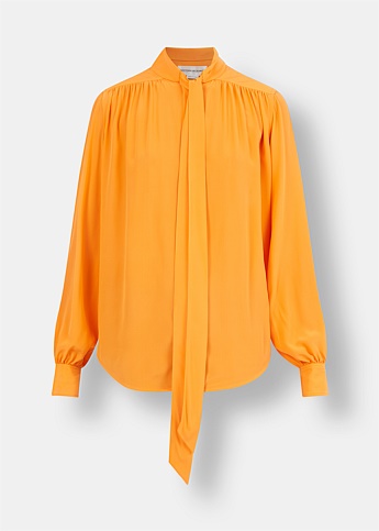 Orange Silk Tie Blouse 