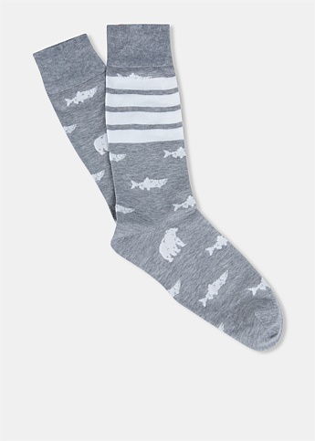 Grey Animal Icon Mid Calf Intarsia Socks