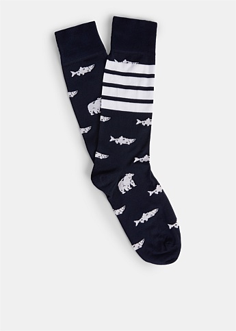 Navy Animal Icon Mid Calf Intarsia Socks
