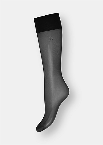 Black Long Crystal Embellished Logo Socks