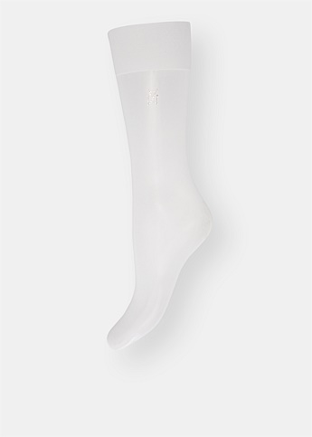 White Long Crystal Embellished Logo Socks