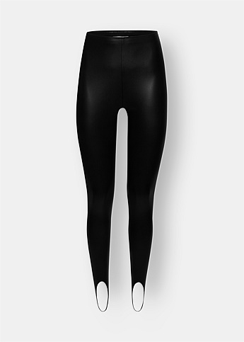 Black Faux Leather Stirrup Tights
