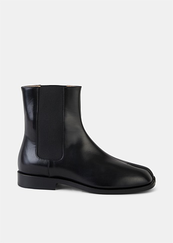 Black Leather Tabi Ankle Boots
