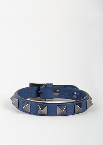 Navy Rockstud Leather Bracelet