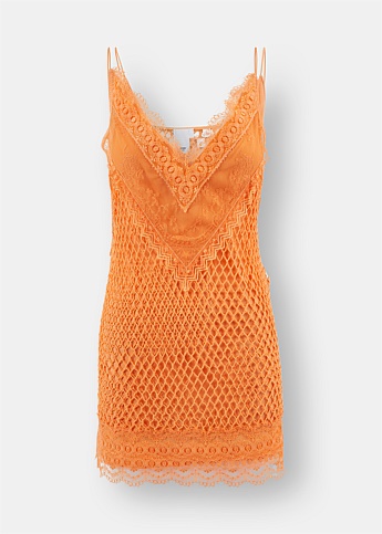 Orange Sleeveless Fishnet Dress