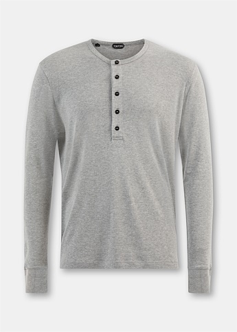 Henley Grey Ribbed Long Sleeve T-Shirt