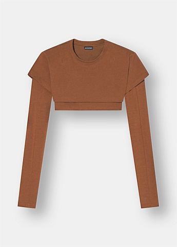 Le Double Brown Layered Cropped T-Shirt 