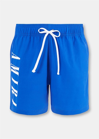 Blue Logo Print Swim Shorts