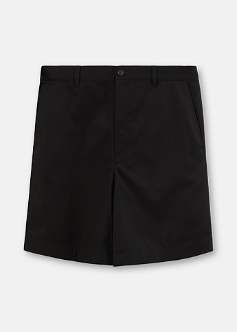 Black Cotton Twill Shorts