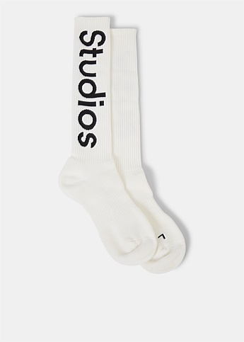 White Logo Jacquard Socks