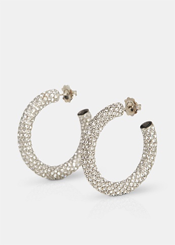 Silver Crystal Pavé Cameron Hoop Earrings