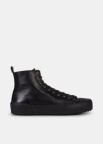 Black Leather High-Top Sneaker