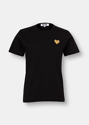 Classic Black Embroidered Gold Heart T-Shirt
