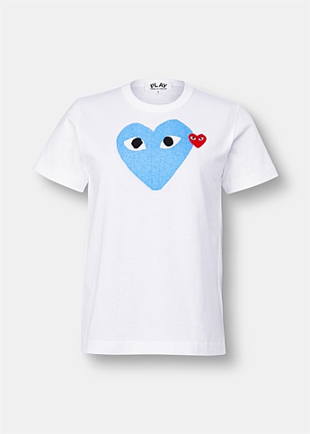 White Blue Heart Print T-Shirt