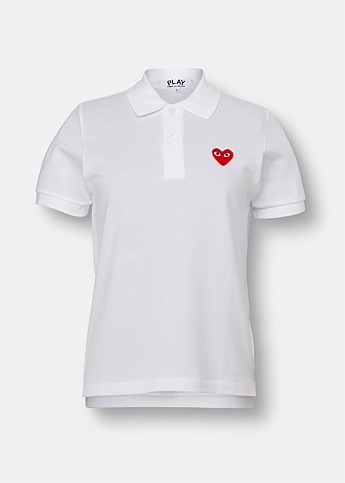 Embroidered Heart White Polo Shirt