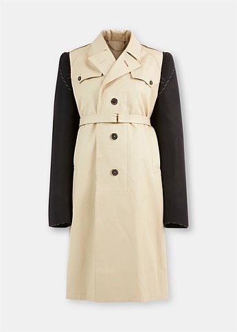 Single Breasted Contrast Sleeve Cotton Trench Coat
