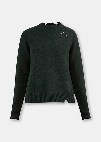 Green Distressed Crewneck Sweater