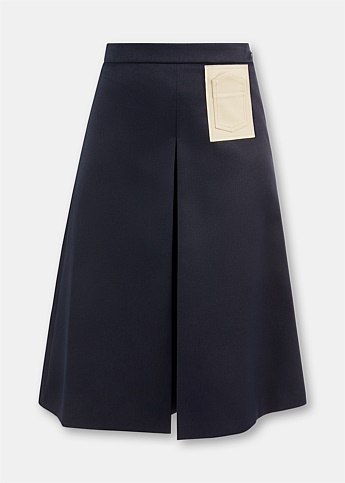 Navy Contrast Patch Skirt