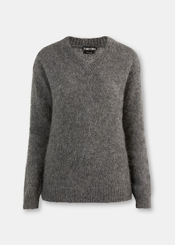 Grey Cashmere V Neck Knit