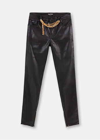 Shiny Lacquered Skinny Chain Jeans